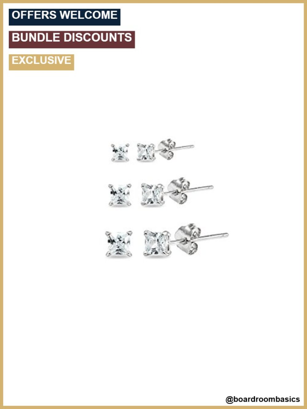 Sterling Silver Square CZ Stud Earrings Set 2mm 3mm 4mm Prong Set